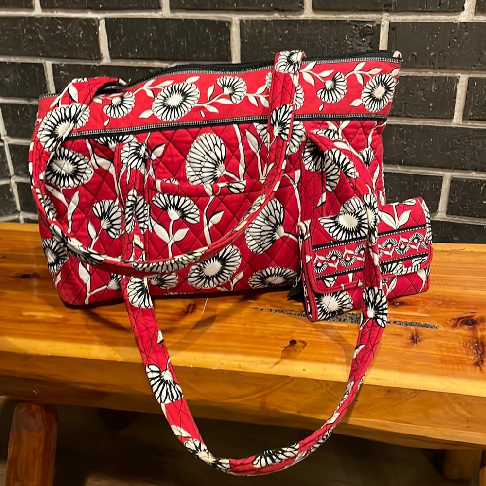 Vera Bradley Deco Daisy Purse & Trifold Wallet Quilted